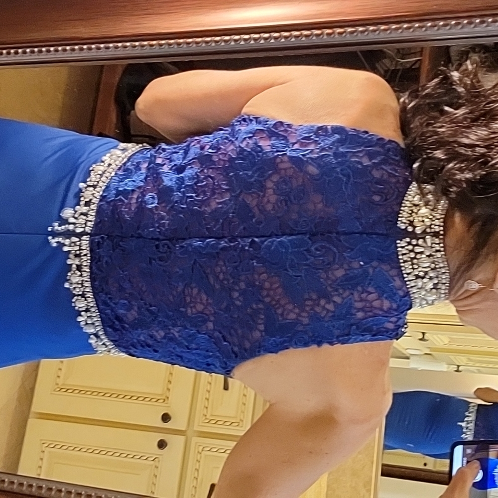 Blue Pearl & Rhinestoned Embellished Mermaid High-low Formal Dress, XS - Picture 14 of 16